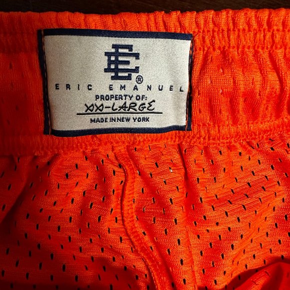 Eric Emanuel Mens Orange Logo Elastic Waist Pockets Comfort Mesh Shorts Size 2XL - Picture 6 of 6
